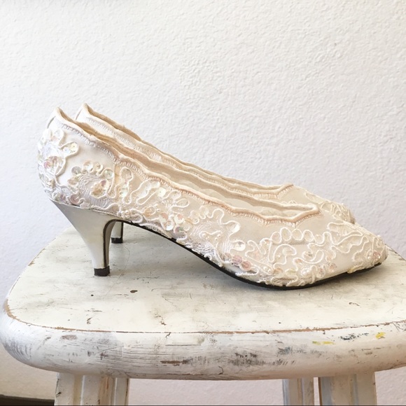 80s Sequin Beaded Bridal Cocktail Pump High Heels - Picture 3 of 10
